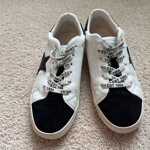 Vintage Havana Shoes Womens 6 White Black Star Glitter Lace Up Casual Sneakers